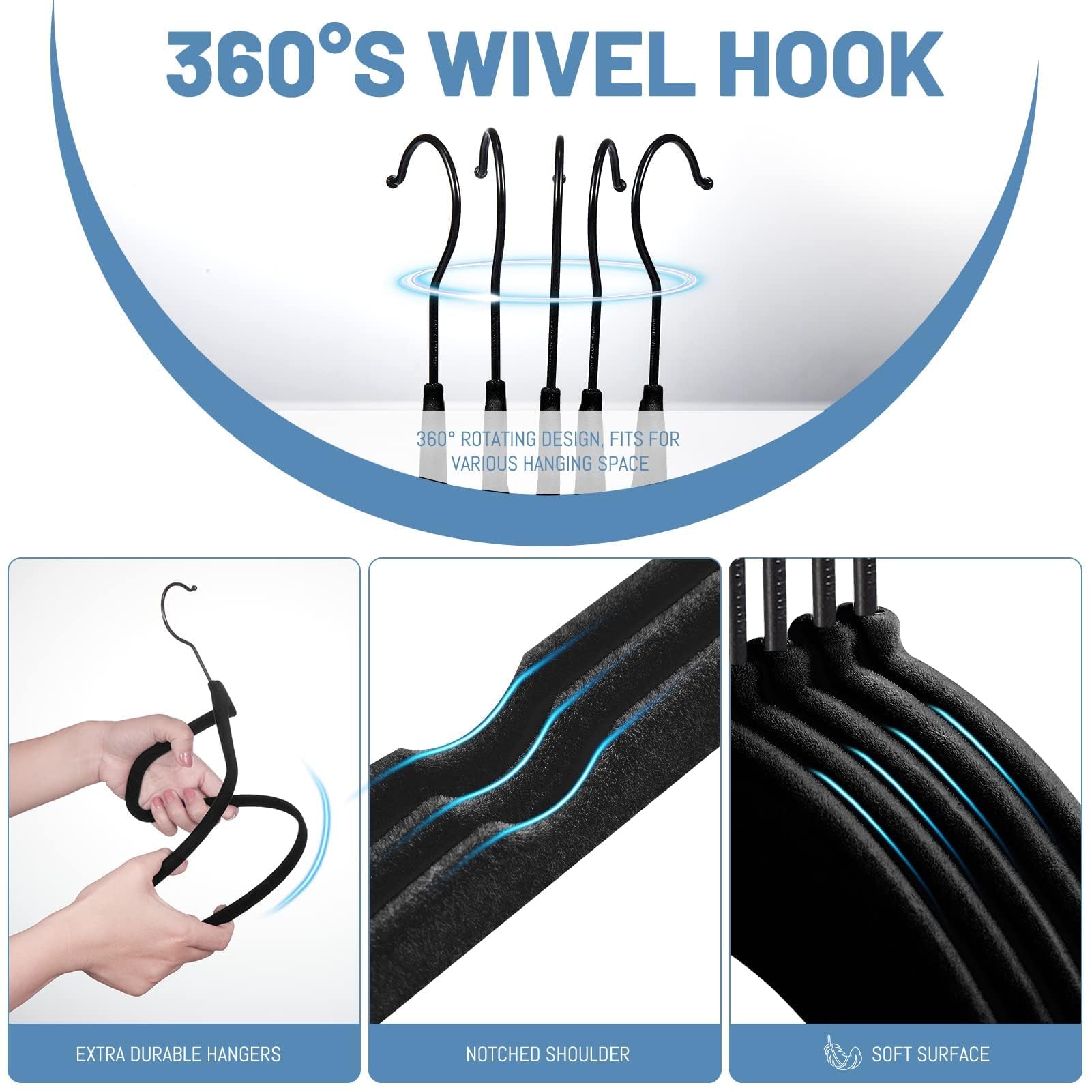 Foto 6 pulgar | Colgador De Fieltro Antideslizante Velvet Hangers House Day  Color Negro  Paquete De 60 - Venta Internacional.