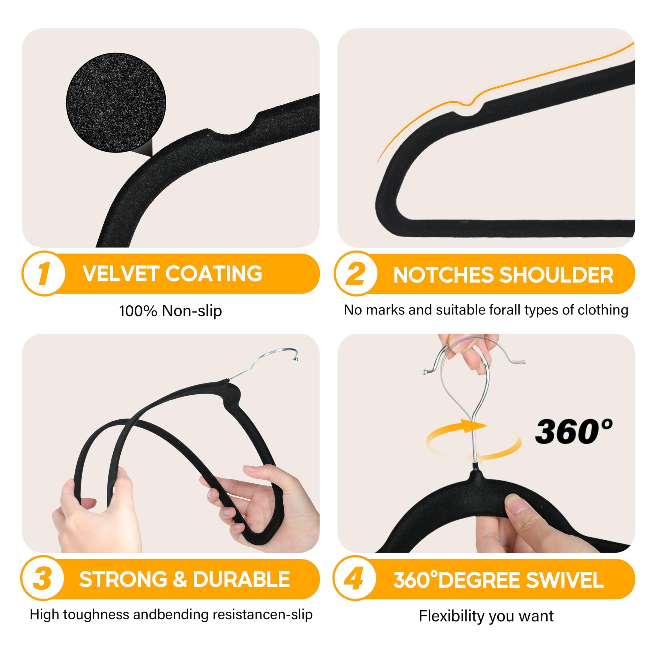 Foto 4 | Perchas Healsmart Healsmart Heavy Duty Velvet  Paquete De 70 Unidades  Color Negro - Venta Internacional.