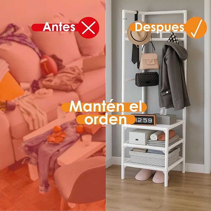 Foto 4 | Perchero Esquinero Archy 3 Niveles De Piso Para Ropa Rack Organizador Triangular De Ropa Multifuncional Para Almacena