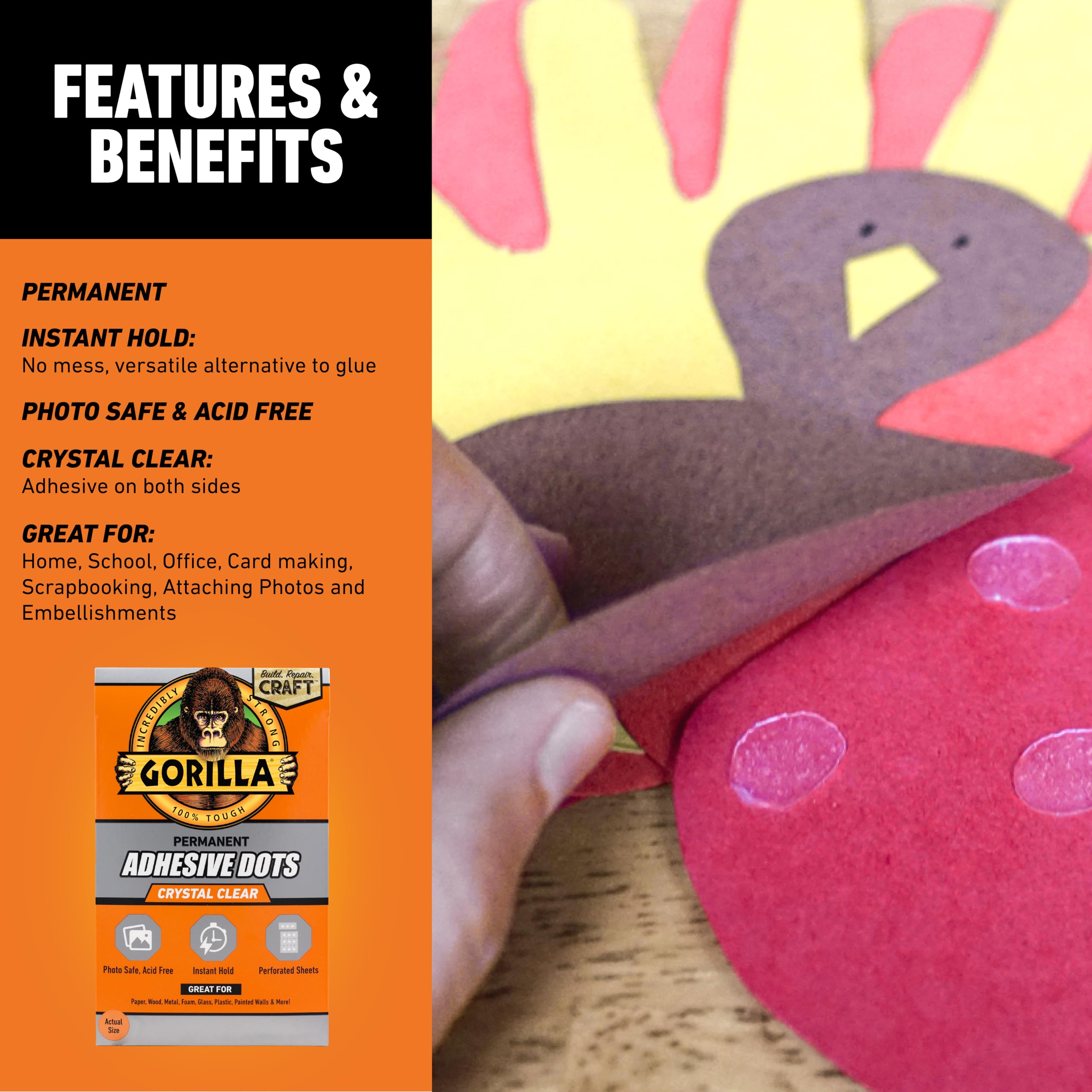 Foto 5 pulgar | Adhesive Dots Gorilla Permanent De Doble Cara  Transparente  150 Unidades - Venta Internacional.