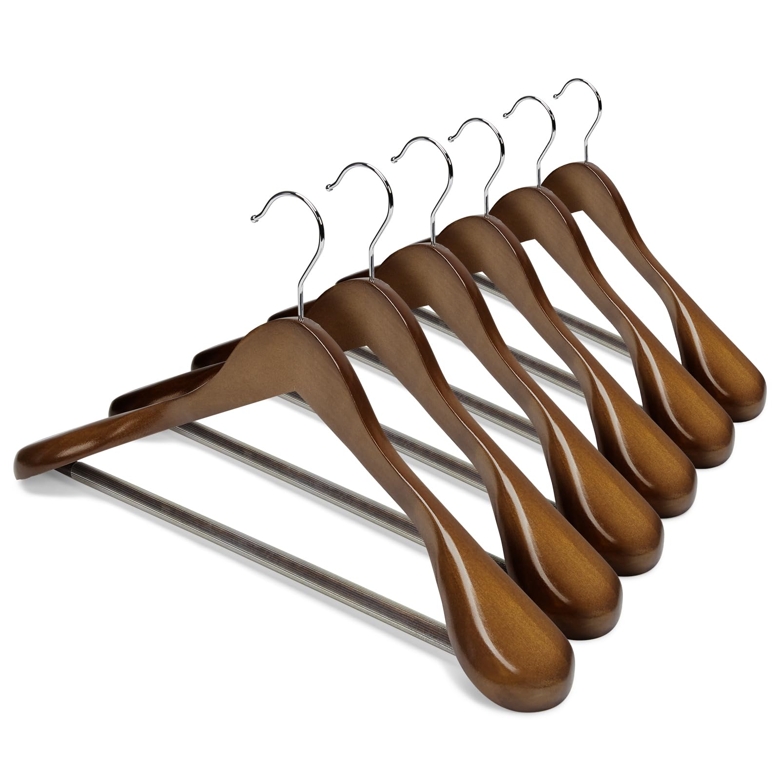 Foto 1 | Perchas De Madera Para Trajes House Day Con Hombros Anchos  Paquete De 6 Unidades  Color Nogal - Venta Internacional.
