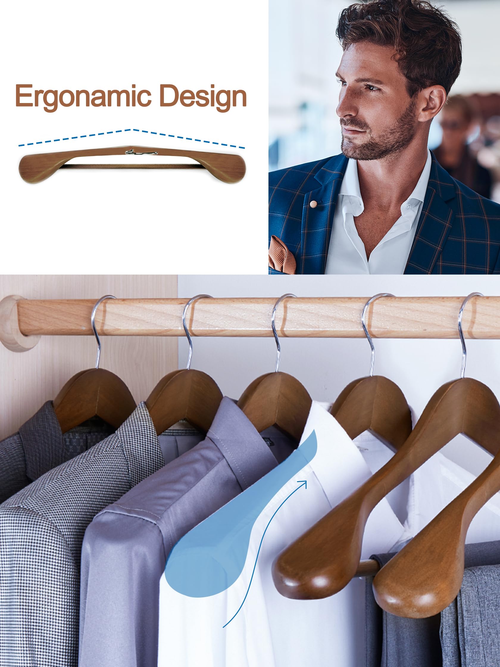 Foto 2 | Perchas De Madera Para Trajes House Day Con Hombros Anchos  Paquete De 6 Unidades  Color Nogal - Venta Internacional.