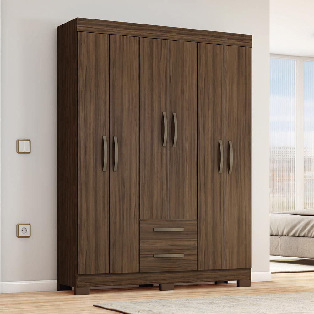 Foto 4 pulgar | Ropero Closet Moderno 6 Puertas Y 2 Cajones Nt6015 Nogal