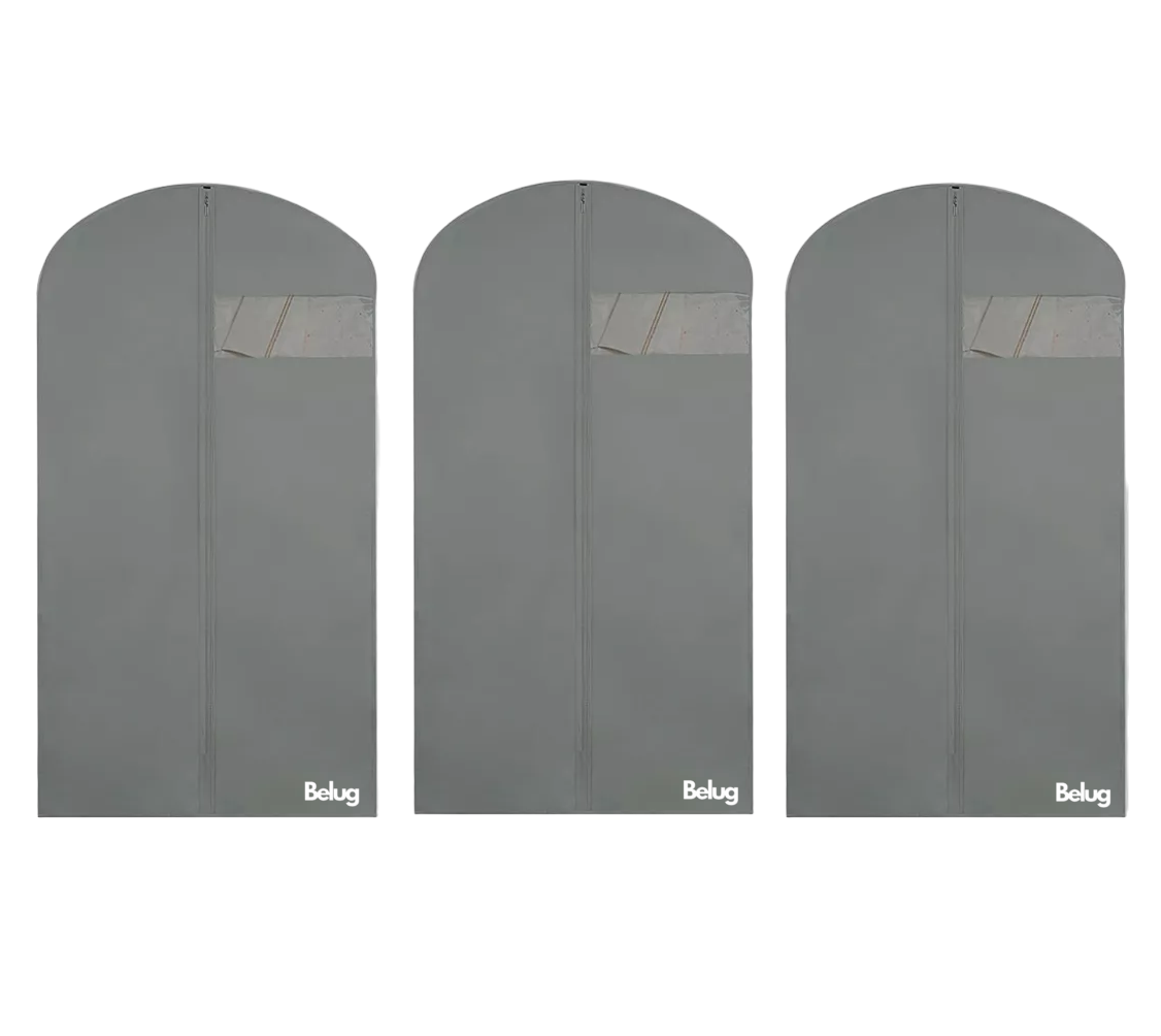 Set Kit 3 Porta-traje Funda + 2 Porta-zapatos +1 Quita Pelusas, Belug Gris
