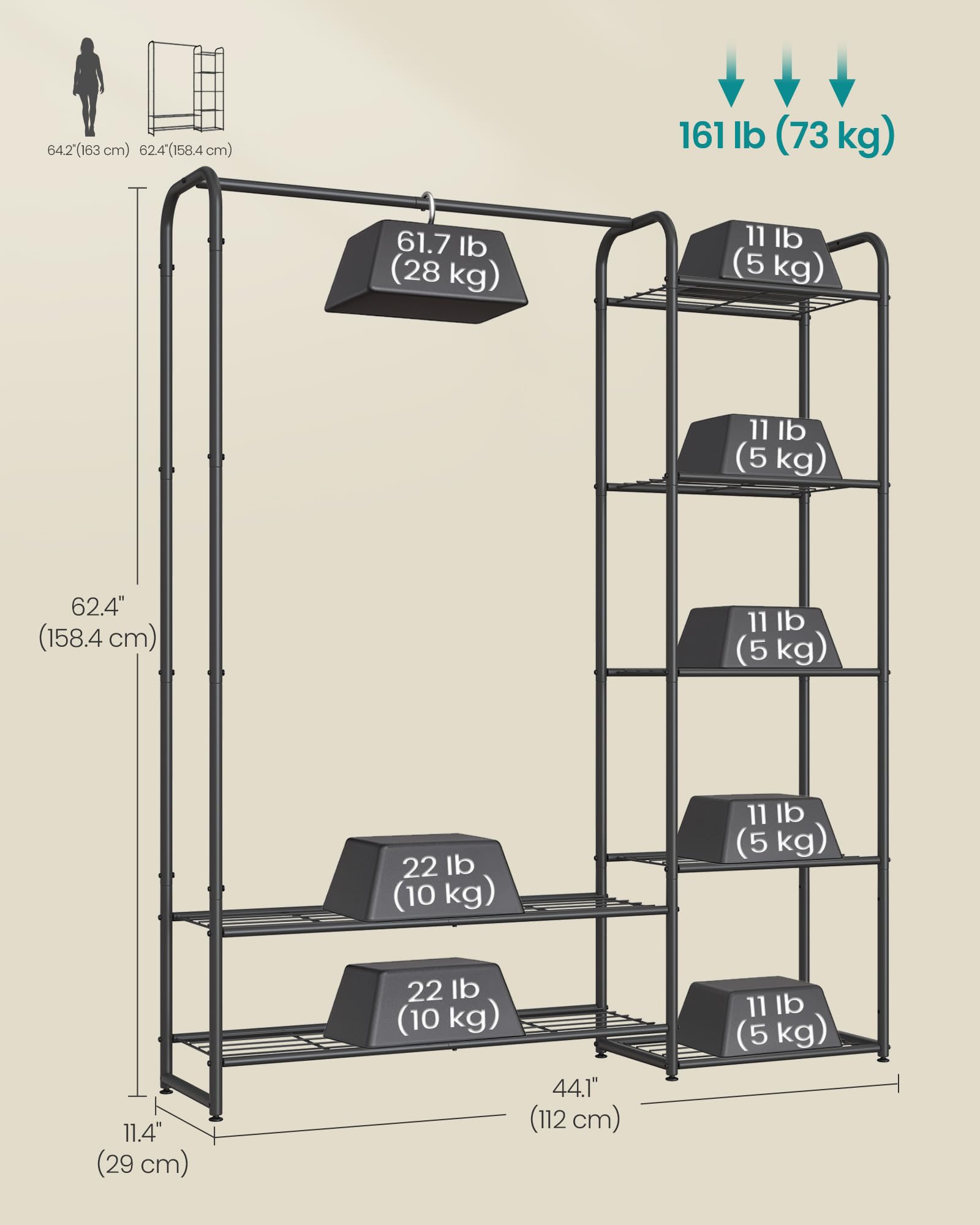 Foto 6 pulgar | Armario Songmics Ulgr462b01 De 112 X 29 X 158,4 Cm Con Estantes - Venta Internacional.