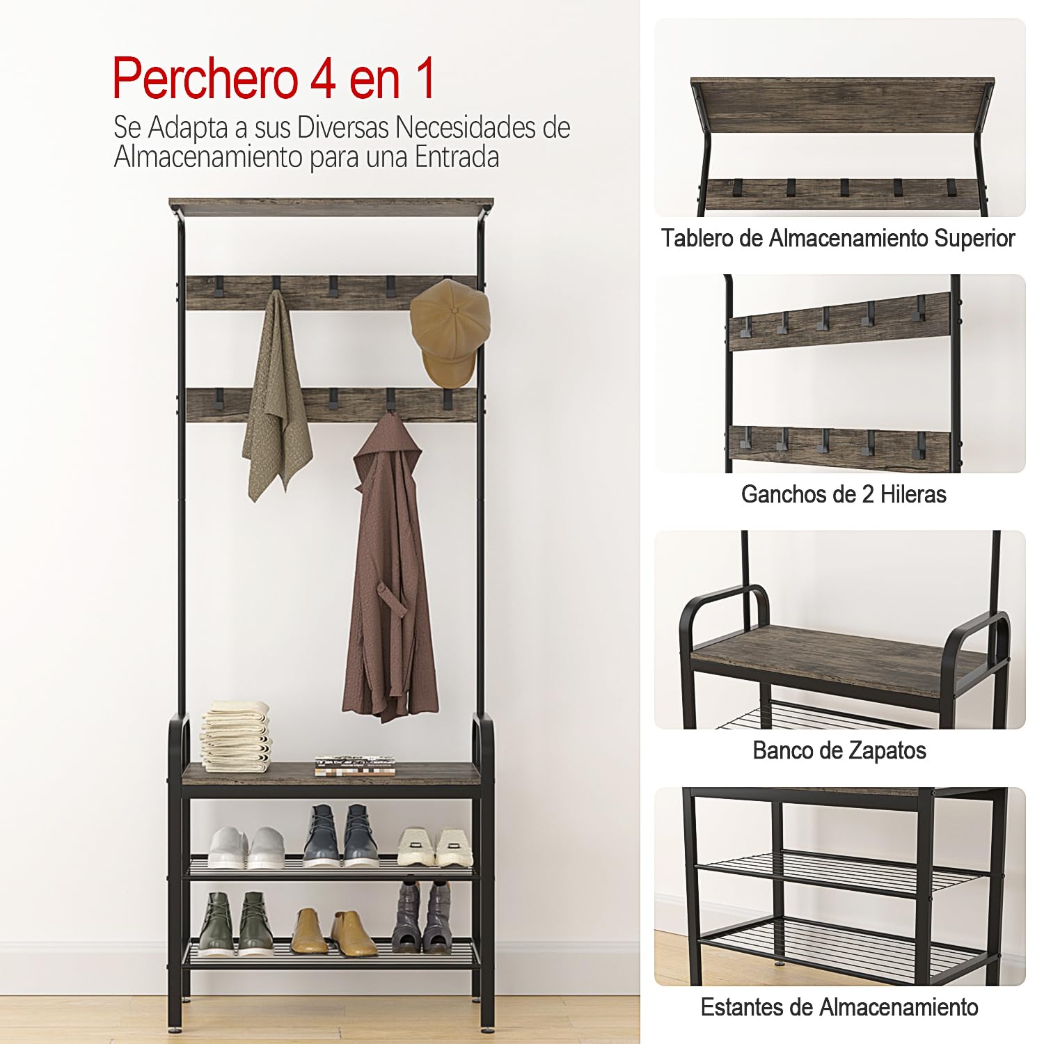 Foto 7 pulgar | Zapatera de Metal FurnitureR Vinson Marrón