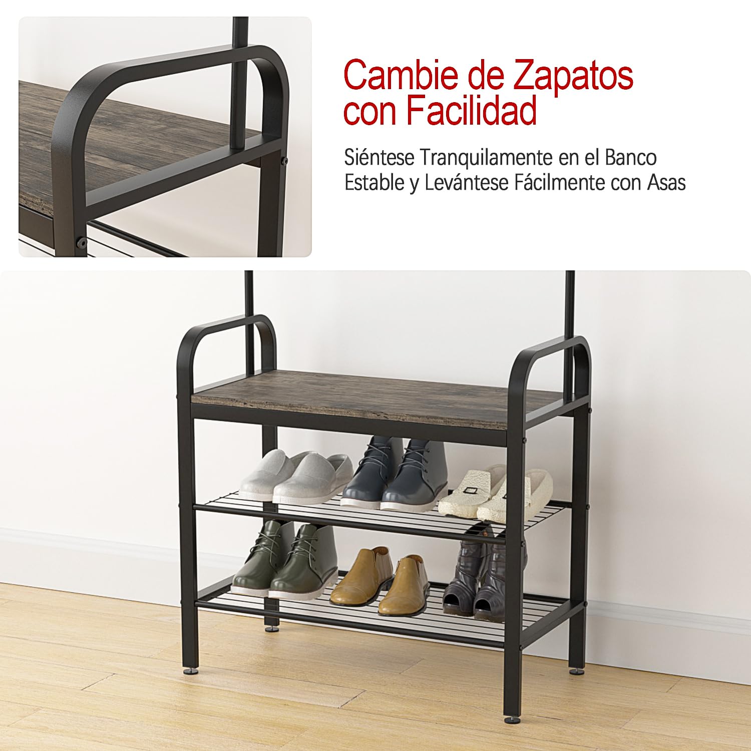 Foto 7 | Zapatera de Metal FurnitureR Vinson Marrón