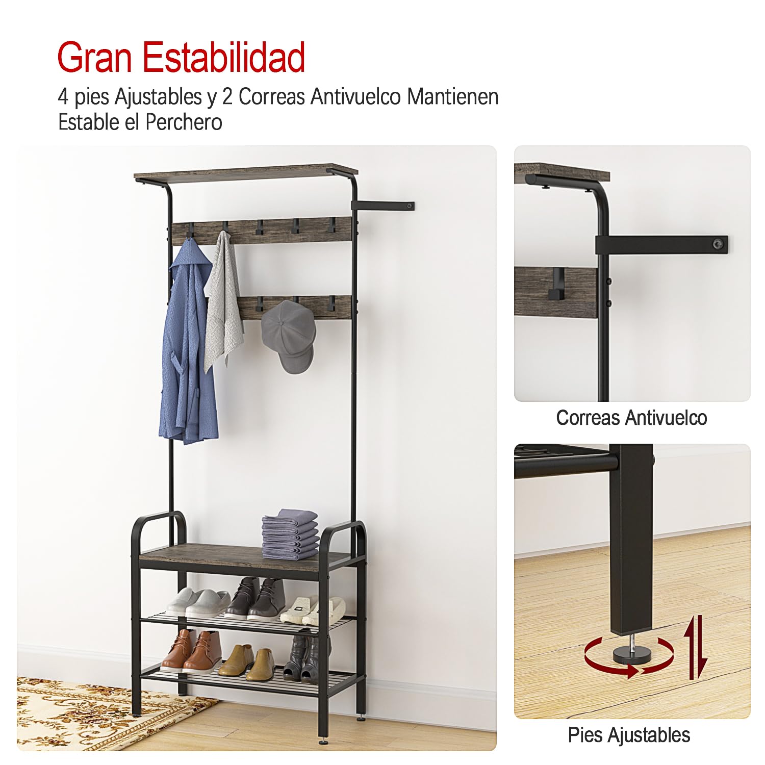 Foto 8 | Zapatera de Metal FurnitureR Vinson Marrón
