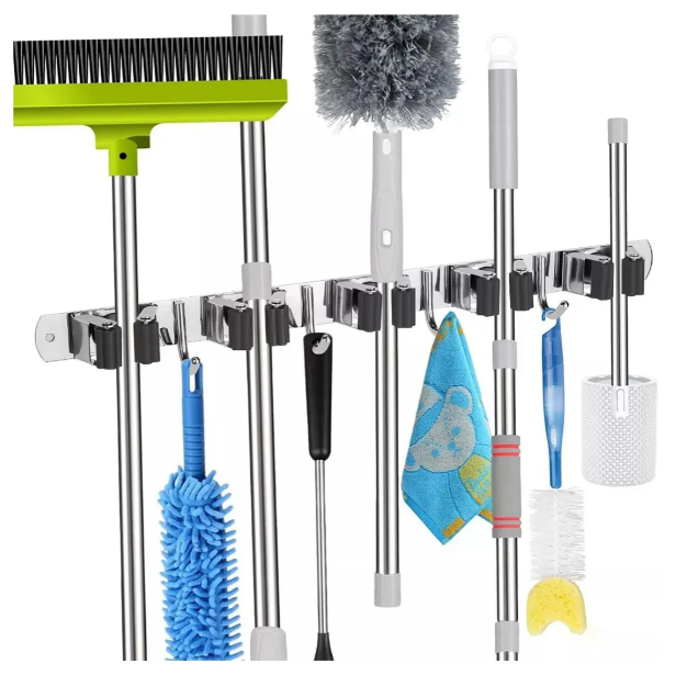 Foto 2 pulgar | Organizador Xtellar De Acero Inoxidable 2pcs  Porta Escobas Y Fregonas Con 5 Estantes Y 4 Ganchos
