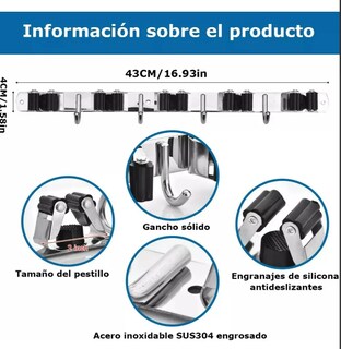 Foto 2 | Organizador Xtellar De Acero Inoxidable 2pcs Porta Escobas Y Fregonas Con 5 Estantes Y 4 Ganchos