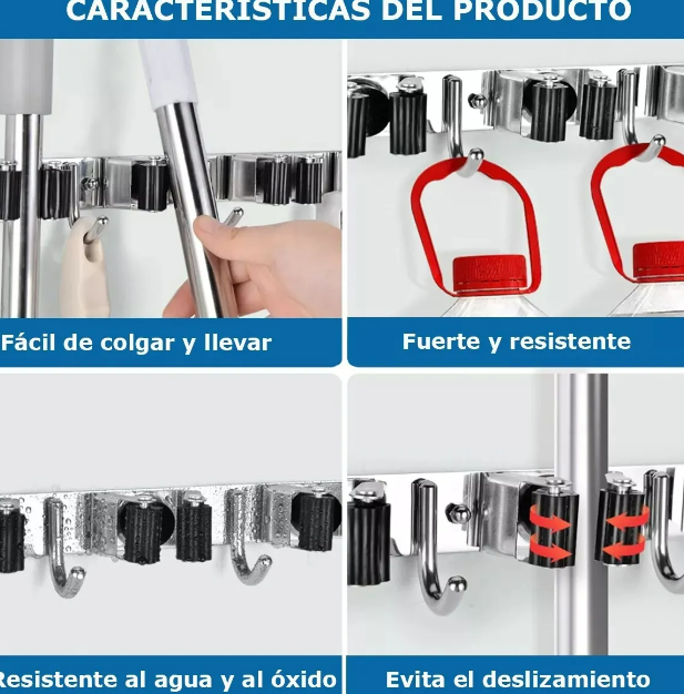 Foto 4 pulgar | Organizador Xtellar De Acero Inoxidable 2pcs  Porta Escobas Y Fregonas Con 5 Estantes Y 4 Ganchos