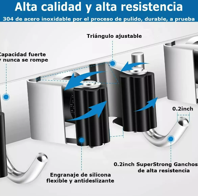 Foto 5 pulgar | Organizador Xtellar De Acero Inoxidable 2pcs  Porta Escobas Y Fregonas Con 5 Estantes Y 4 Ganchos