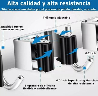 Foto 4 | Organizador Xtellar De Acero Inoxidable 2pcs Porta Escobas Y Fregonas Con 5 Estantes Y 4 Ganchos