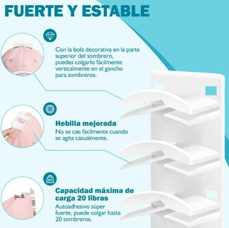 Foto 3 | Xtellar Elegante Organizador De Gorras Para Pared Paquete De 2 Capacidad Para 20 Sombreros