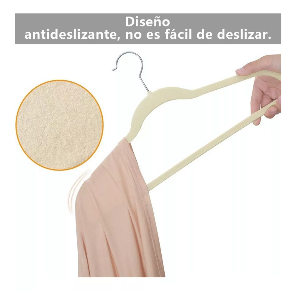 Foto 6 pulgar | Ganchos para Ropa de Terciopelo Antideslizantes 20 Piezas color Beige