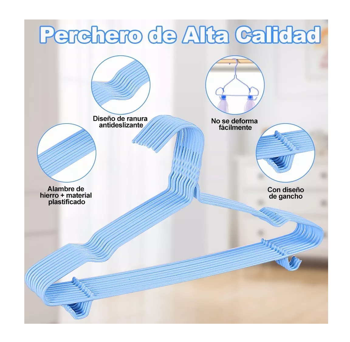 Foto 4 pulgar | Ganchos para Ropa Antiderrapantes se Acero Inoxidable Azul 20 piezas