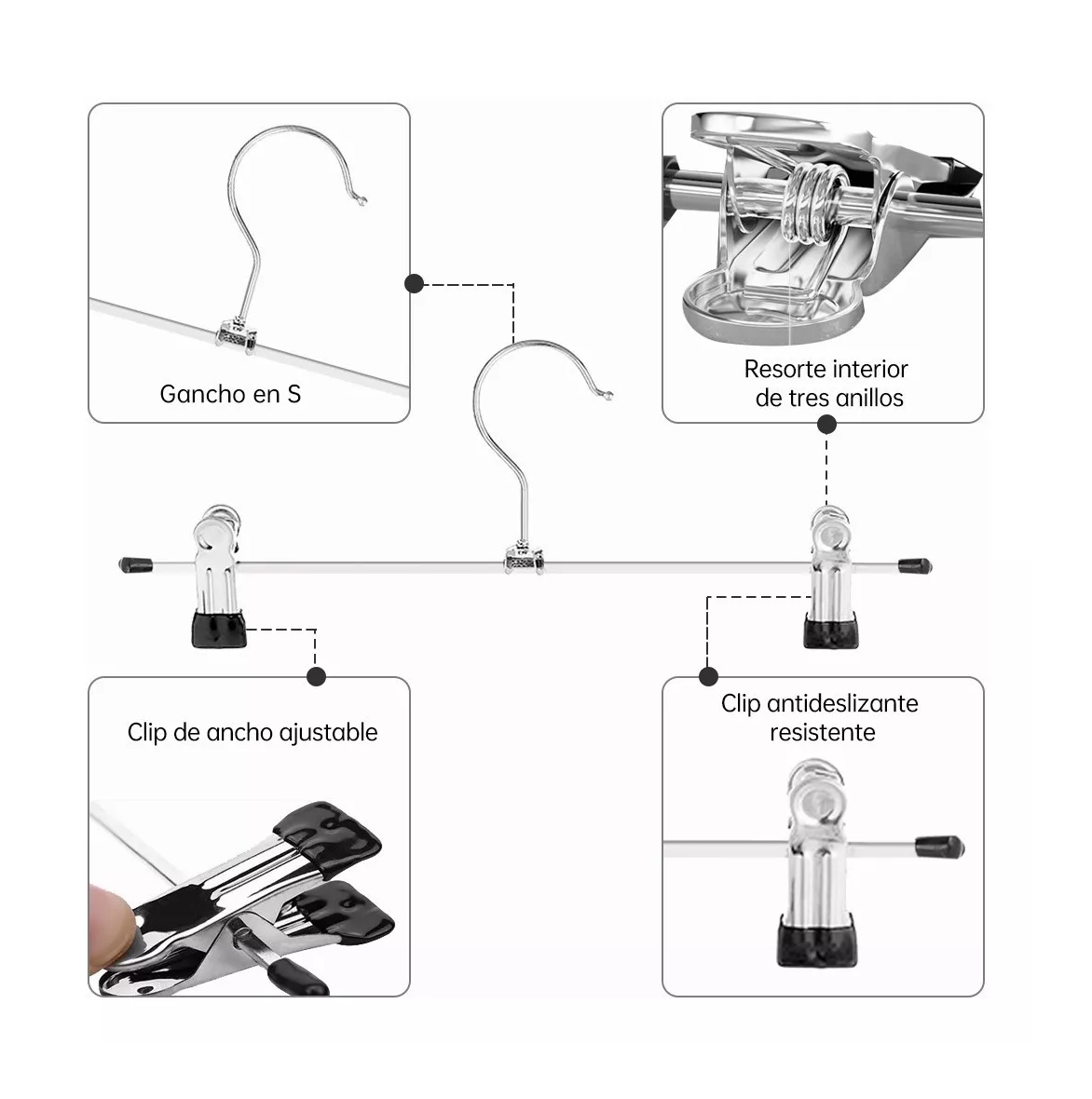 Foto 3 | Ganchos de Acero Inoxidable Belug con Clips 30 Piezas color Plata