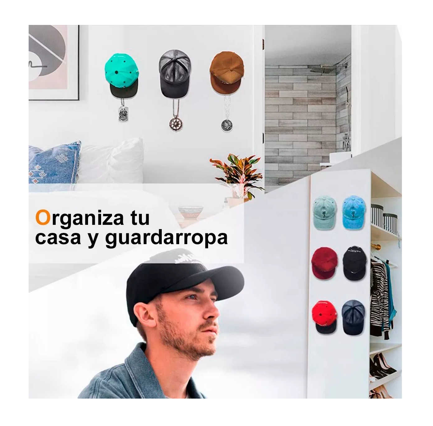 Foto 6 pulgar | Gancho Organizador de Gorra para Pared Belug color Negro 10 Piezas