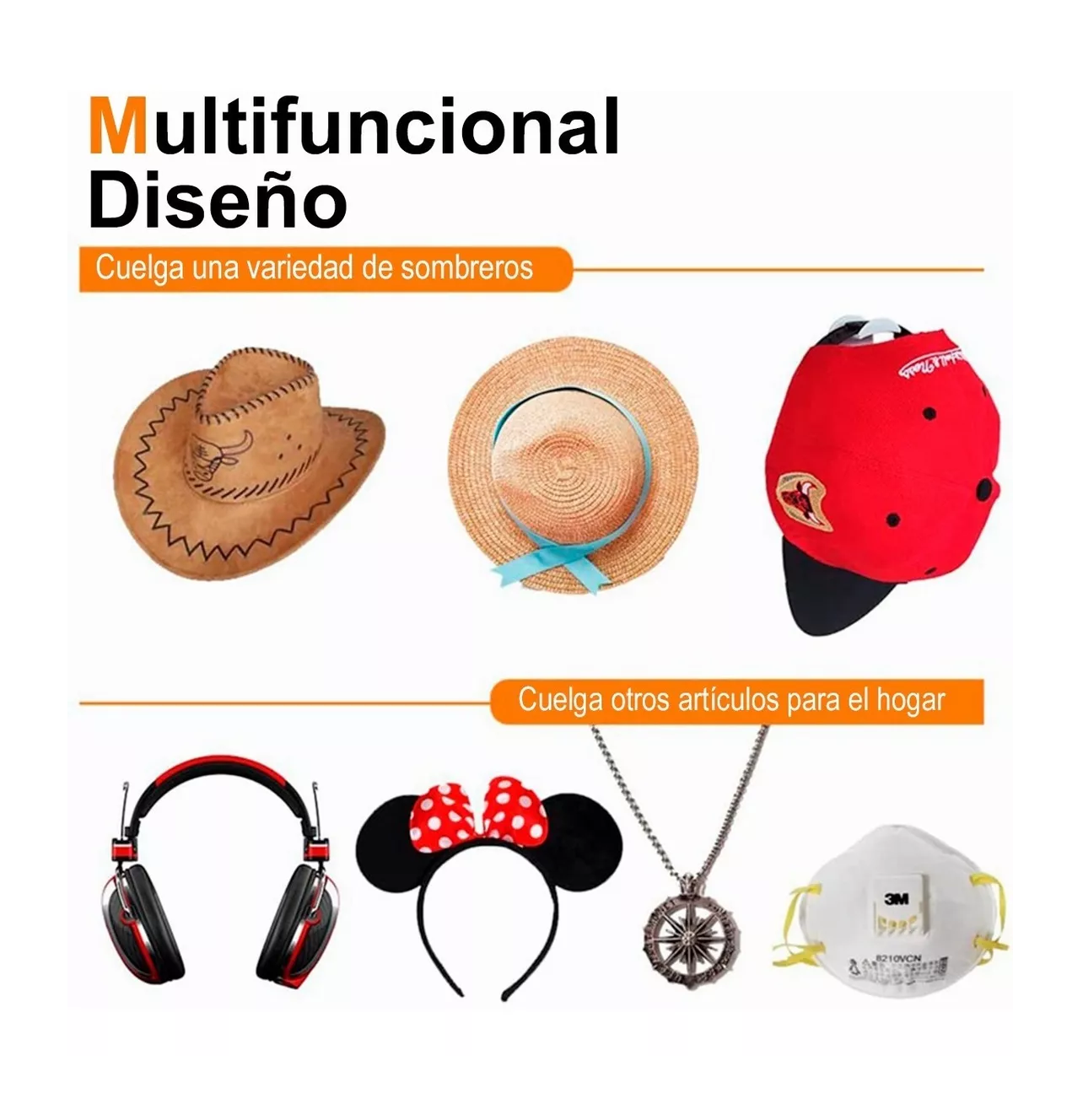 Foto 4 | Gancho Organizador de Gorras para Pared Percheros Belug 10 Pzs color Negro