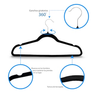 Foto 3 | Ganchos Andromeda Inc Negros para Ropa de Terciopelo 50 Piezas