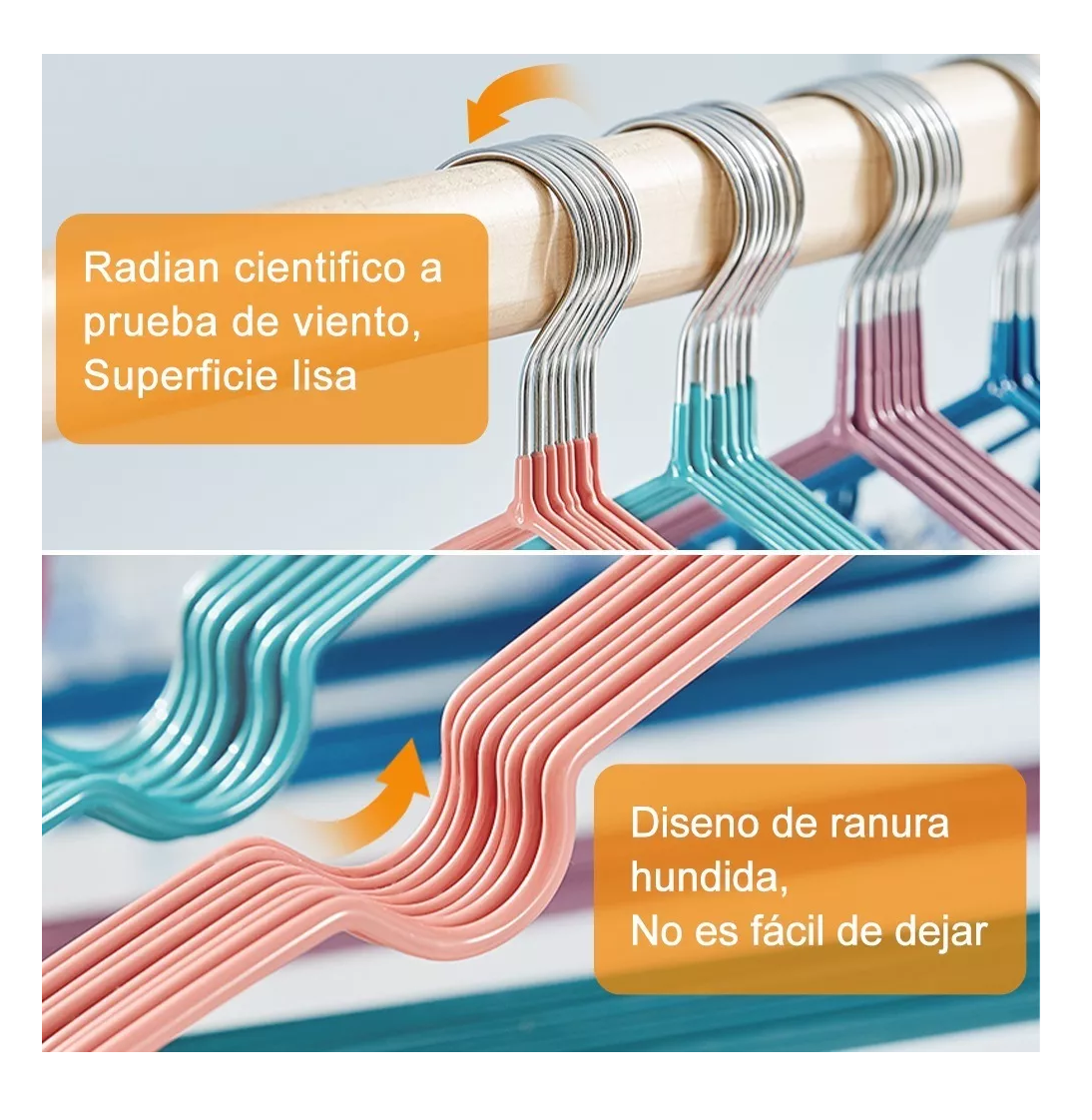 Foto 3 | Paquete 20 Ganchos Para Ropa Metalicos Antiderrapantes, Colores