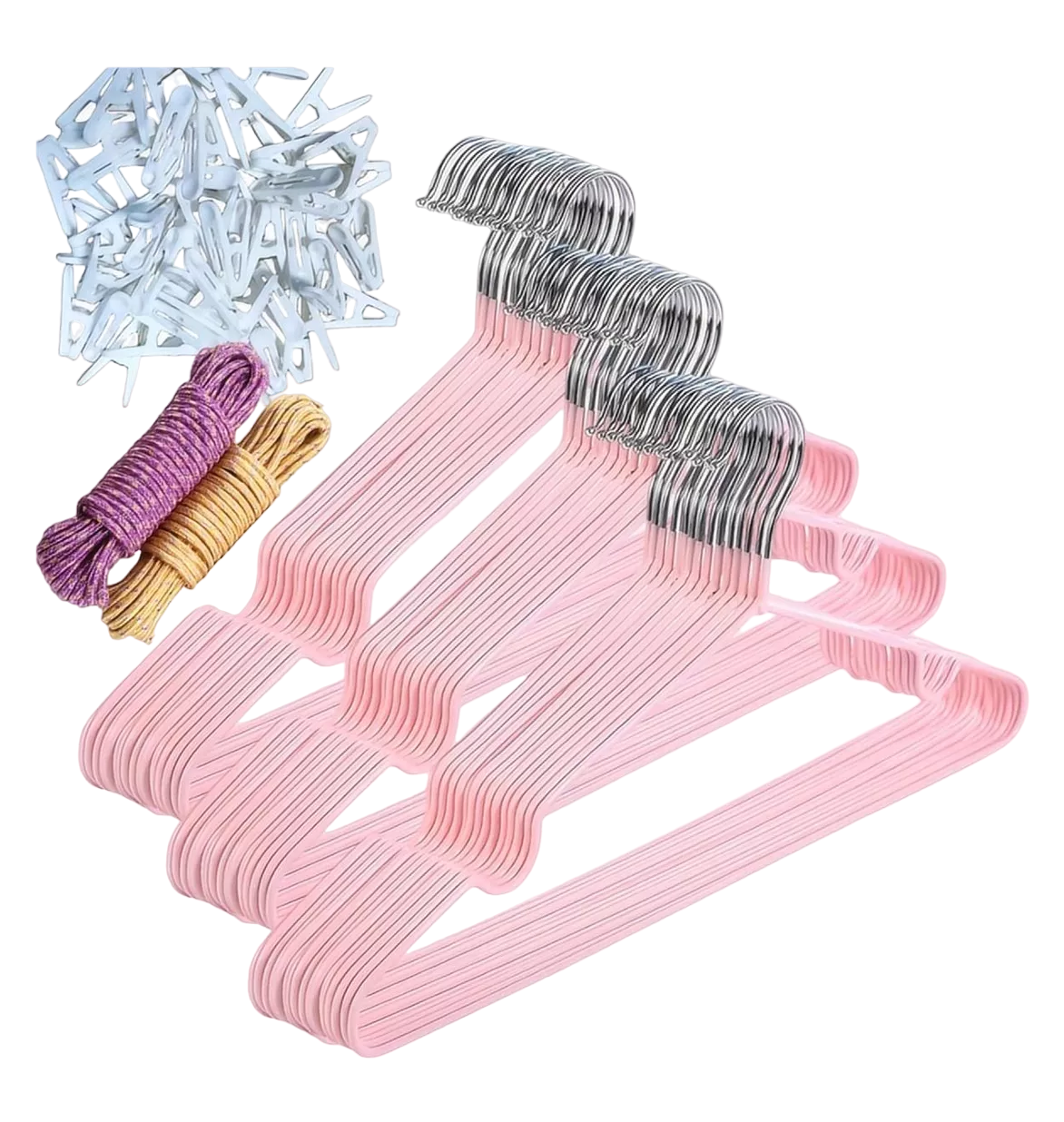 Foto 2 pulgar | Ganchos para Ropa 25 Piezas más 50 Pinzas más 20 m de Tendedero Rosa Nórdico