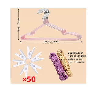 Foto 2 | Ganchos Para Ropa 25 Pzs + 50 Pinzas + 20 M Tendedero, Rosa Nórdico