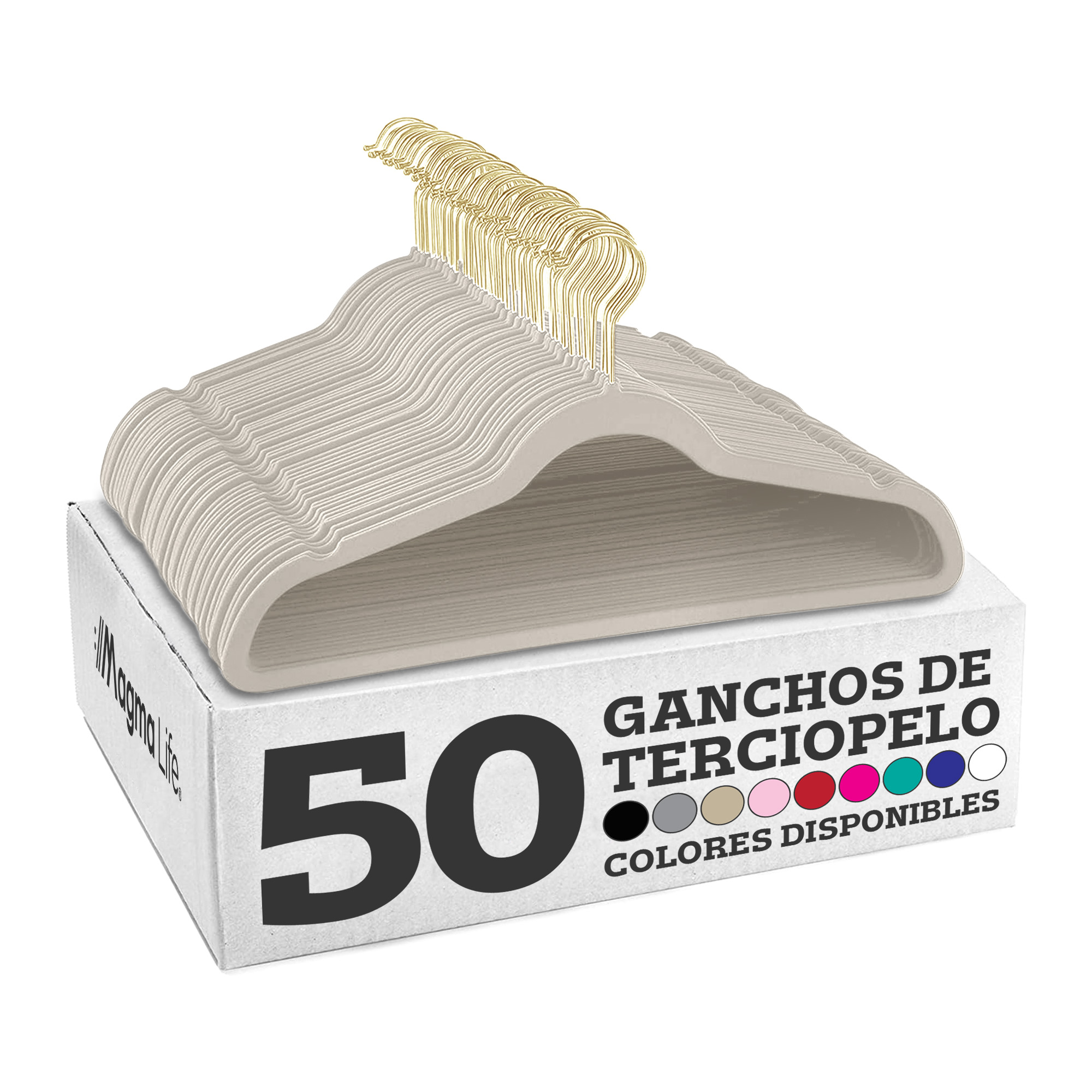 Ganchos de Terciopelo Magma Life Beige Giratorios 50 Piezas