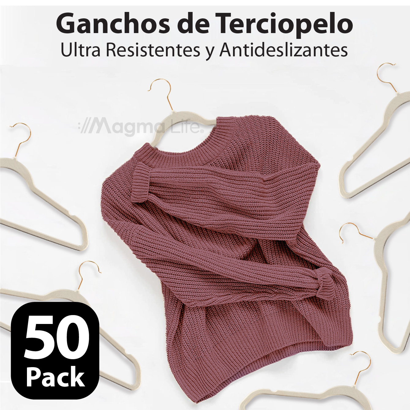 Foto 4 | Ganchos de Terciopelo Magma Life Beige Giratorios 50 Piezas