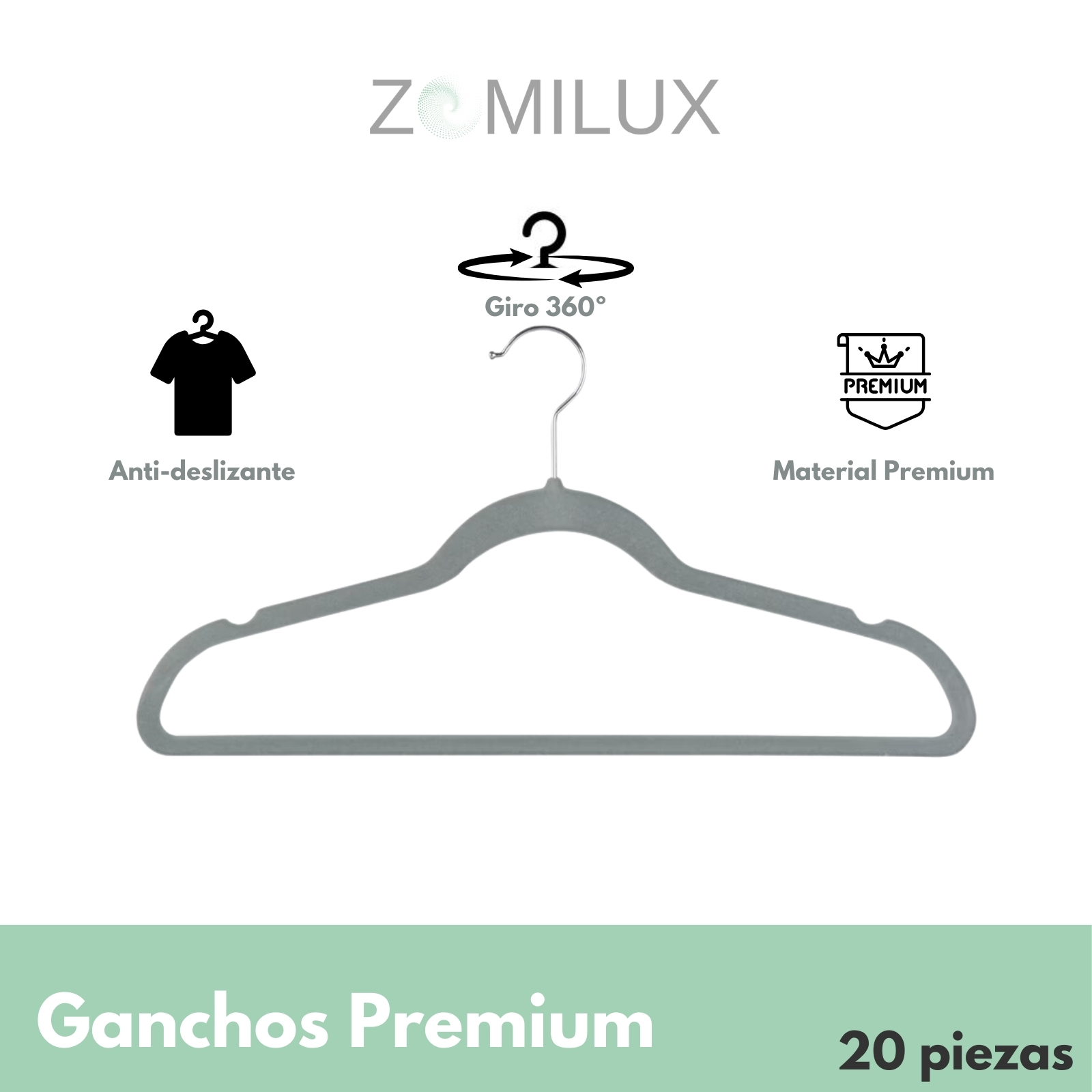 Foto 3 pulgar | 20 Ganchos Para Ropa Infantil De Terciopelo Premium Zomilux, Perchas Antideslizantes Con Gancho Giratorio 360°, Gris