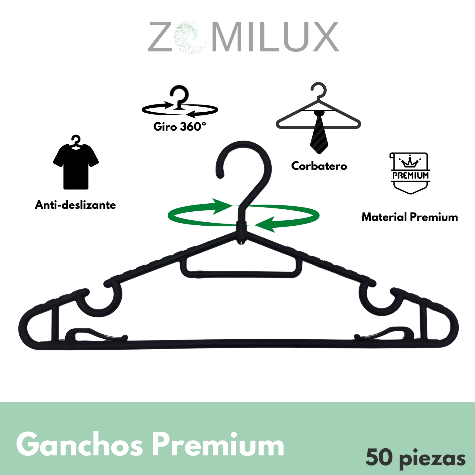 Foto 3 pulgar | 50 Ganchos Para Ropa De Plástico Premium Zomilux, Perchas Antideslizantes, Ultras Resistentes Con Gancho Giratorio 360°