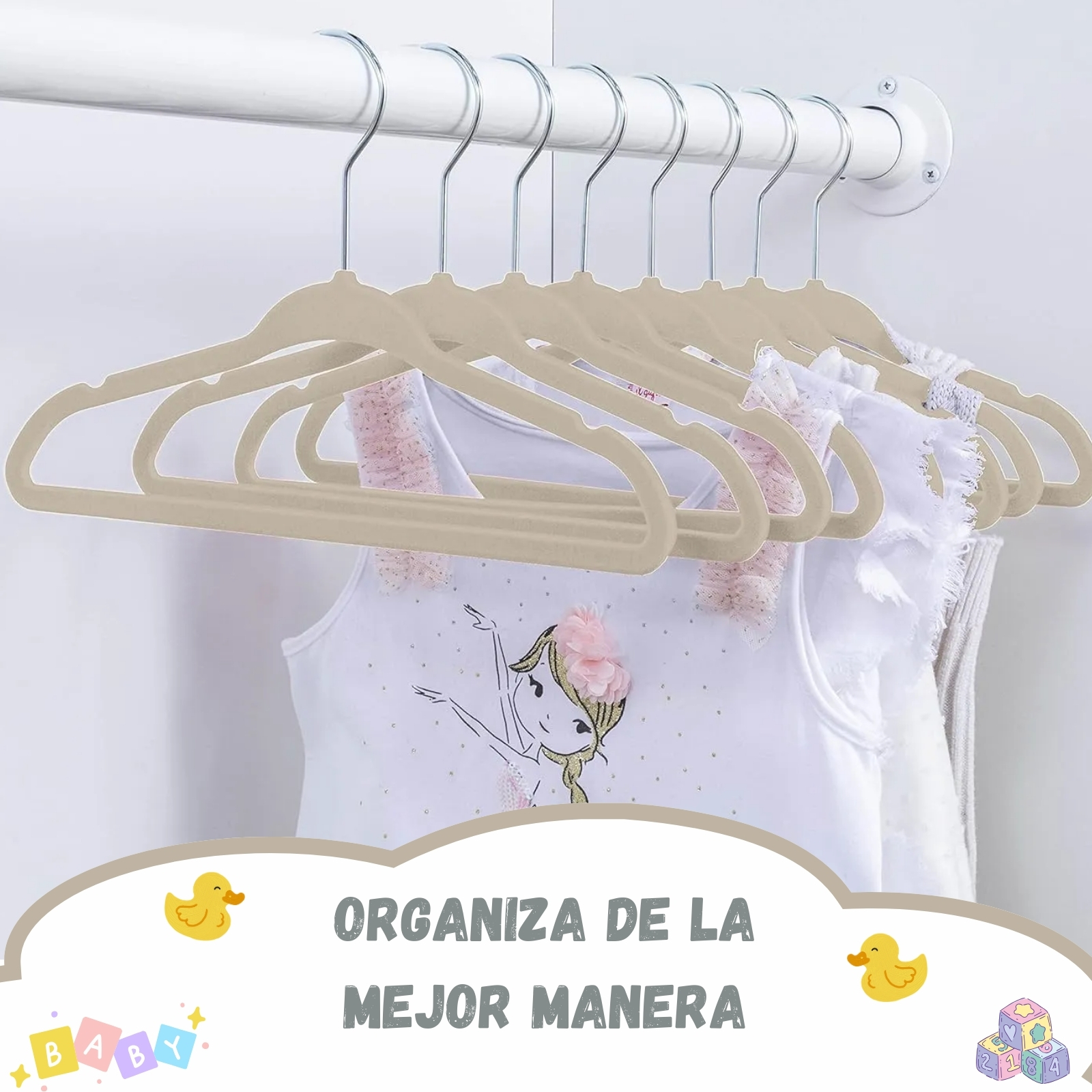 Foto 4 pulgar | 20 Ganchos Para Ropa Infantil De Terciopelo Premium Zomilux, Perchas Antideslizantes Con Gancho Giratorio 360°, Beige