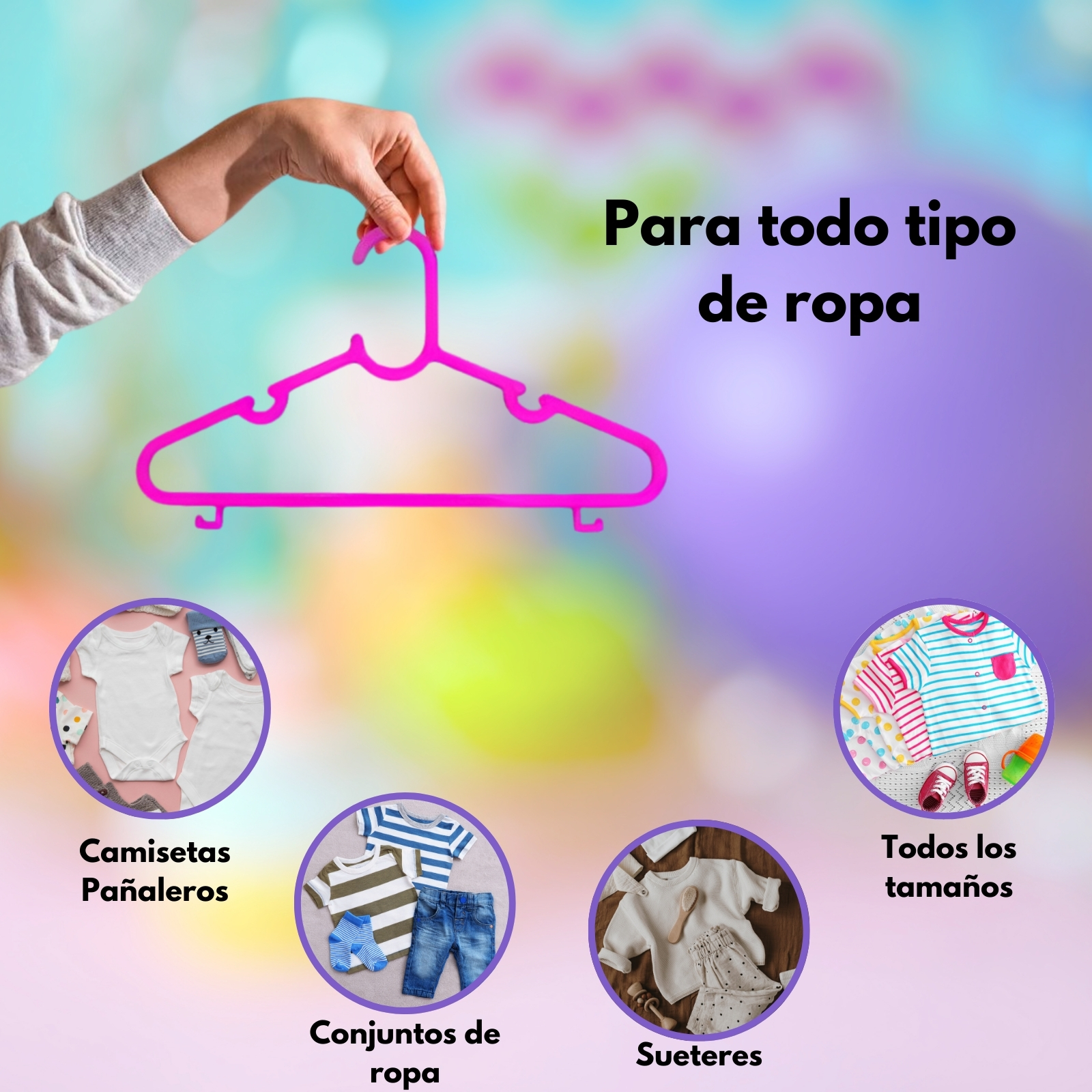 Foto 2 | 50 Ganchos Para Ropa Infantil De Plástico Premium Zomilux, Perchas De Niña Antideslizantes, Resistentes Y Durables, Ro