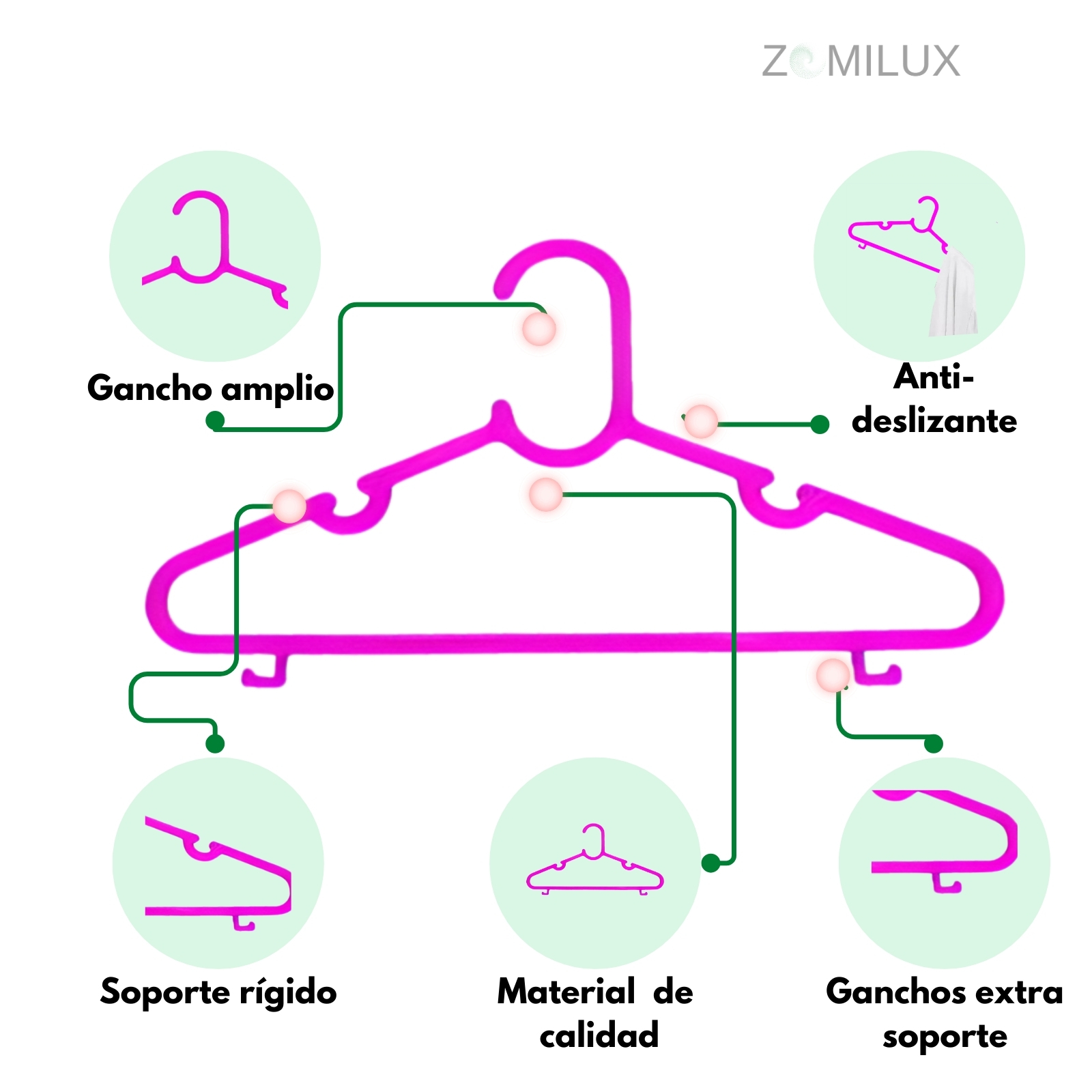 Foto 6 pulgar | 50 Ganchos Para Ropa Infantil De Plástico Premium Zomilux, Perchas De Niña Antideslizantes, Resistentes Y Durables, Ro