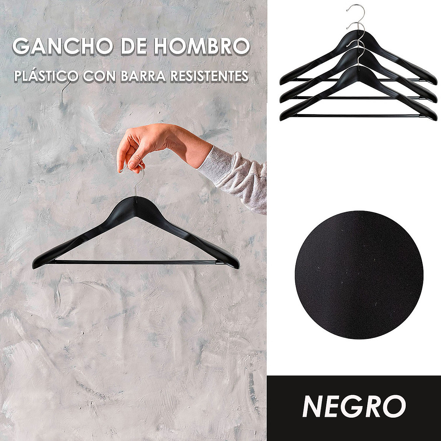 Foto 5 | Pack De 10 Ganchos De Hombro Jauz Improvement Color Negro De Plástico Con Barra Resistentes