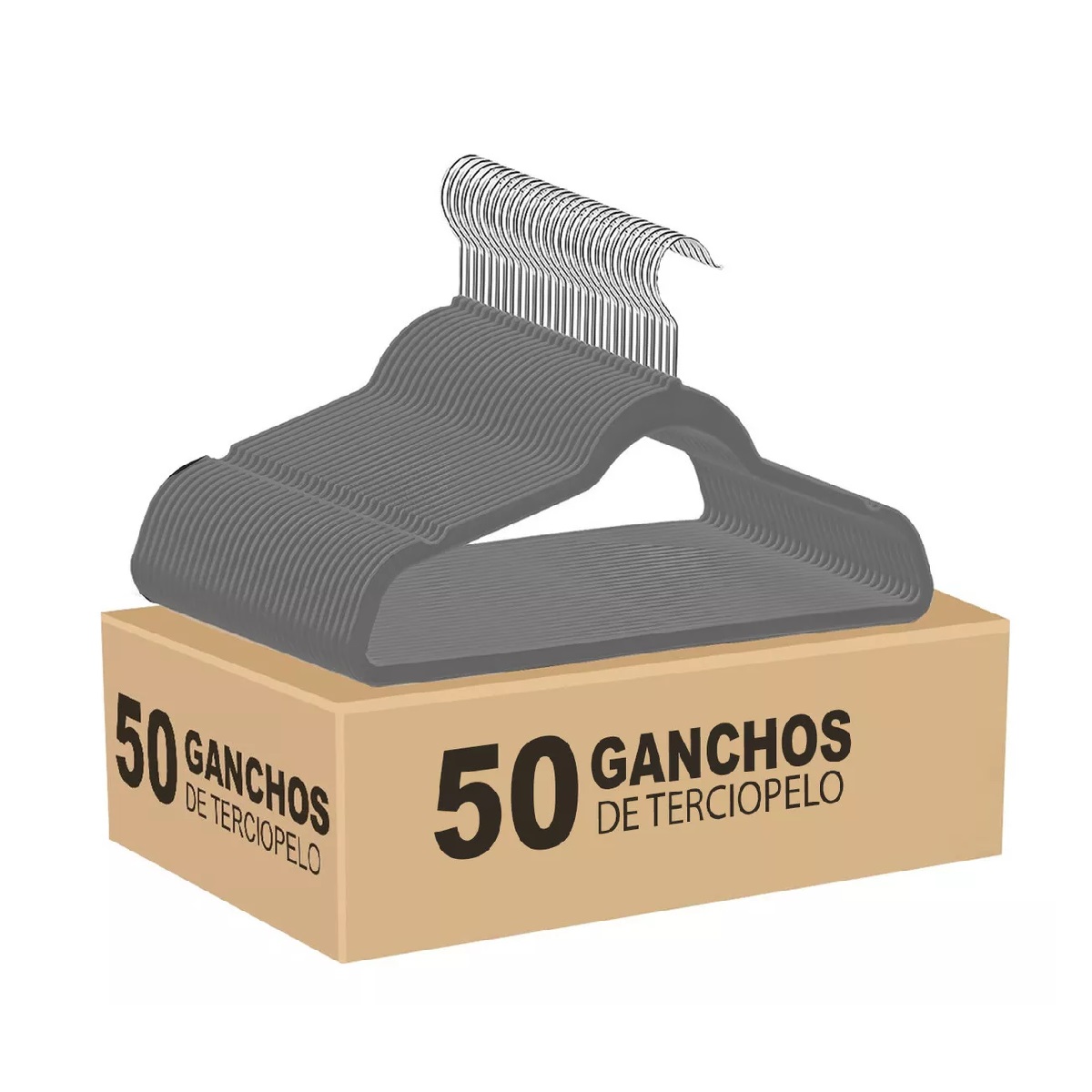 Set 50 Ganchos Terciopelo Ropa Antideslizantes Infantil Gris