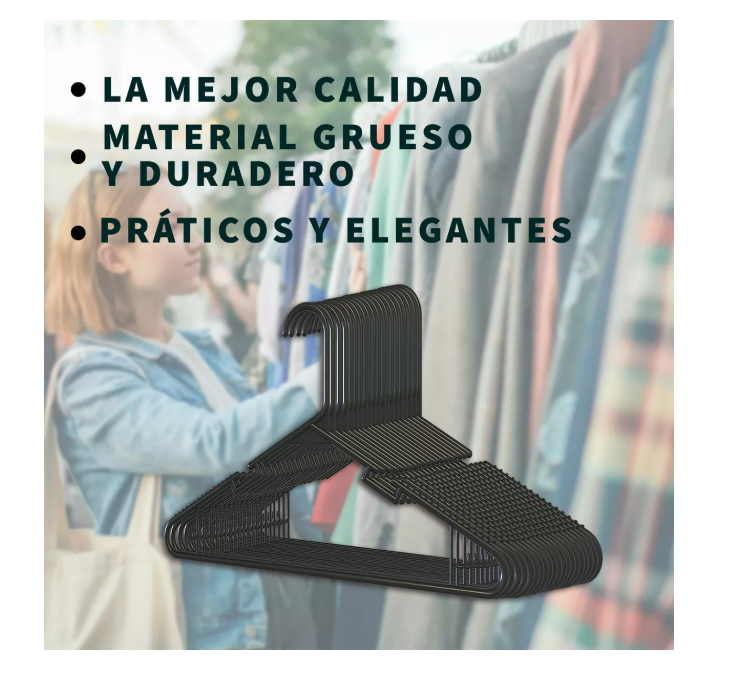 Foto 4 pulgar | 100 Ganchos Para Ropa Económicos Resistentes Y Duraderos Color Negro Wünd