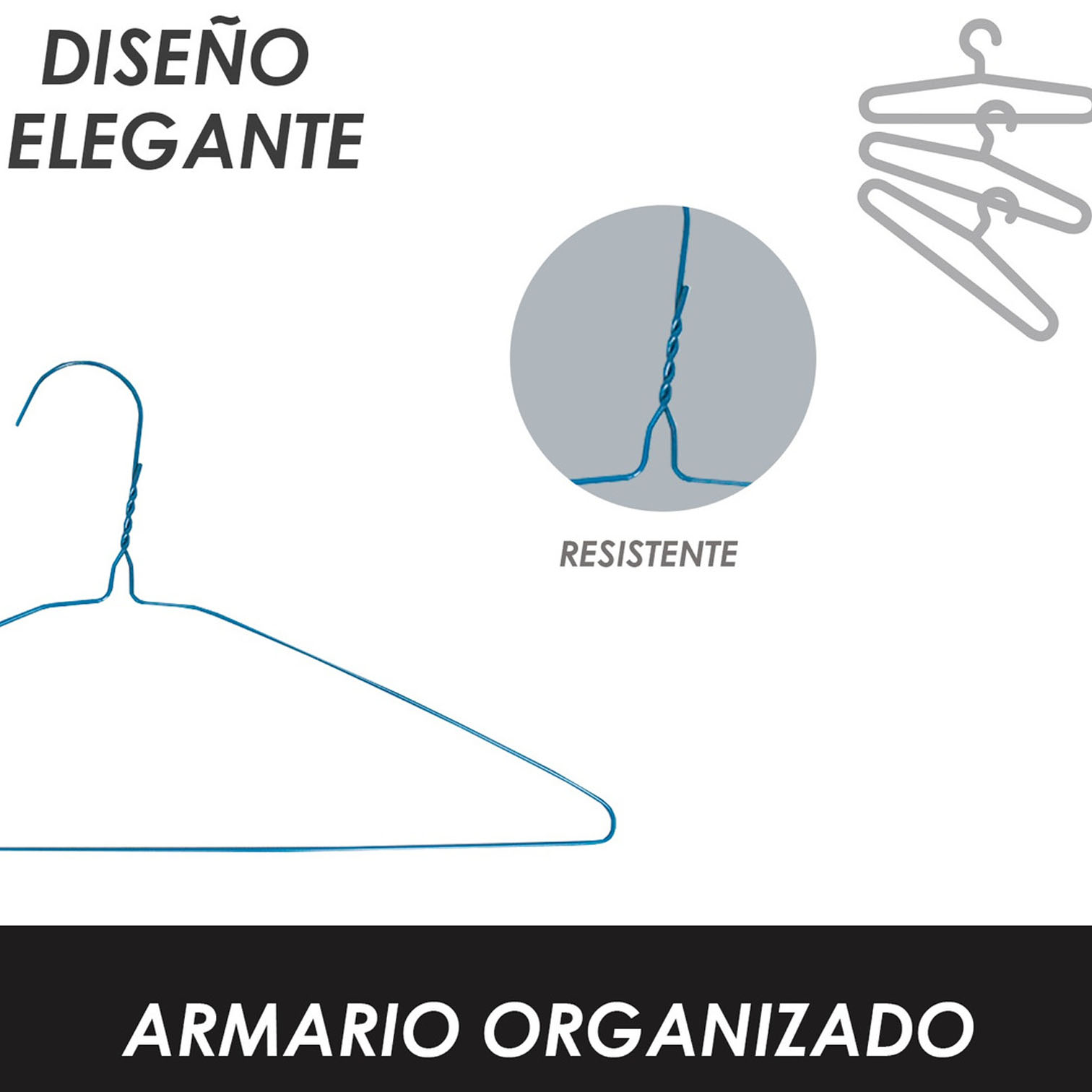 Foto 4 pulgar | Pack 50 Ganchos Jauz Improvement De Alambre Color Azul Resistencia Y Organización Para Tu Ropa (j0286)