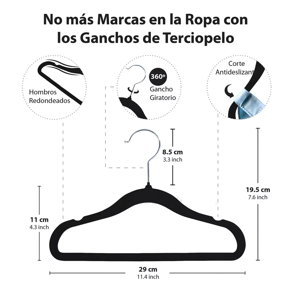 Foto 4 pulgar | 50 Ganchos De Terciopelo Para Ropa De Bebe Antideslizante, Eo Safe Imports Esi-17267 Negro
