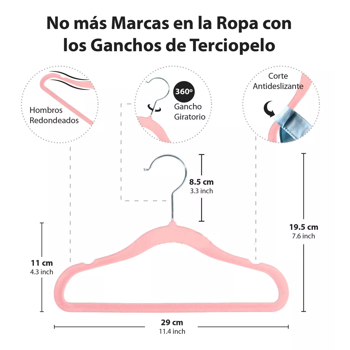Foto 4 pulgar | 50 Ganchos De Terciopelo Para Ropa De Bebe Eo Safe Imports Esi-17269 Rosa