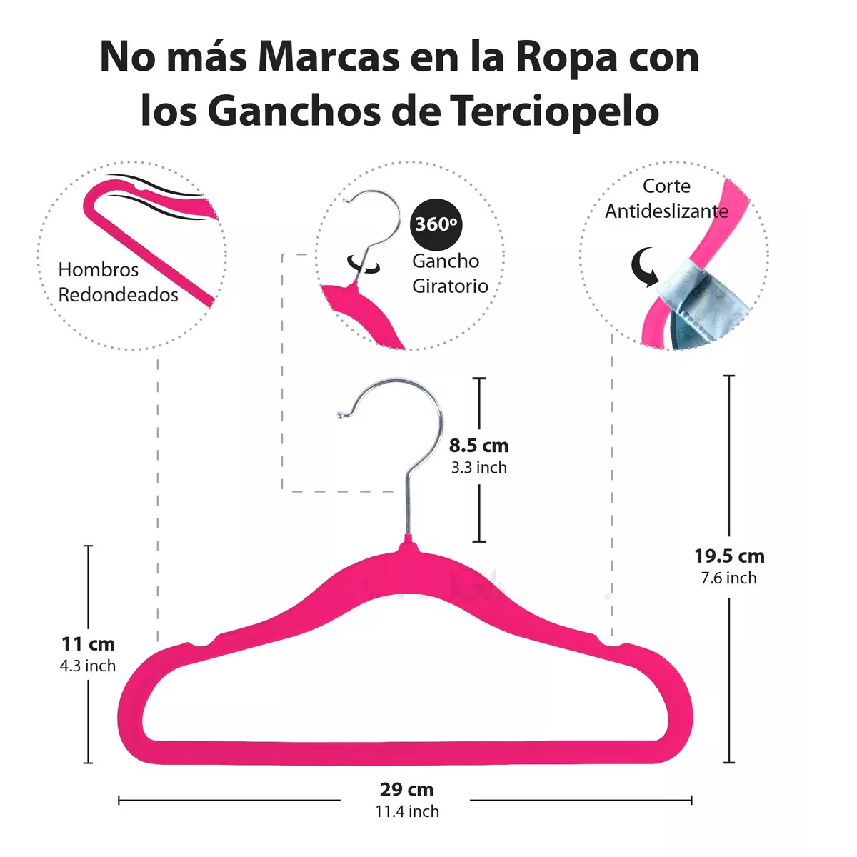 Foto 4 pulgar | 50 Ganchos De Terciopelo Para Ropa De Bebe Antideslizante, Eo Safe Imports Esi-17268 Rosa