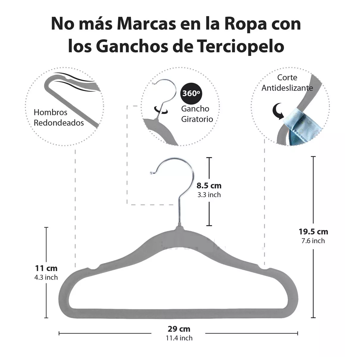 Foto 4 pulgar | 50 Ganchos de Terciopelo para Ropa de Bebe Antideslizante Eo Safe Imports Gris