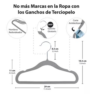 Foto 3 | 50 Ganchos de Terciopelo para Ropa de Bebe Antideslizante Eo Safe Imports Gris