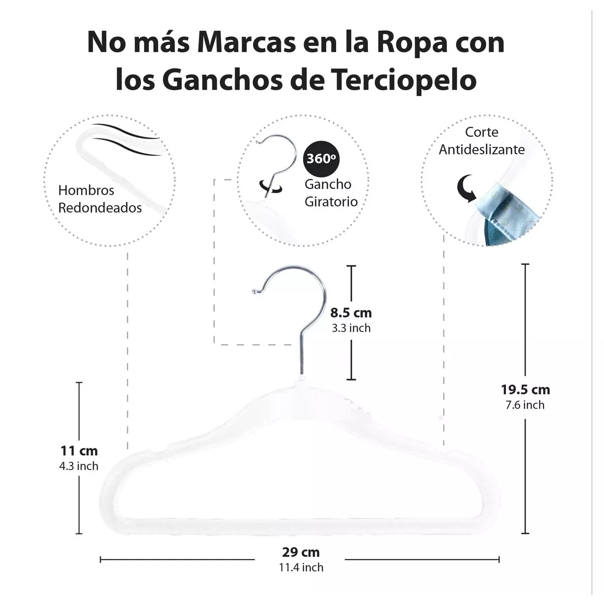 Foto 3 pulgar | 50 Ganchos de Terciopelo para Ropa de Bebe Antideslizante Eo Safe Imports Blanco