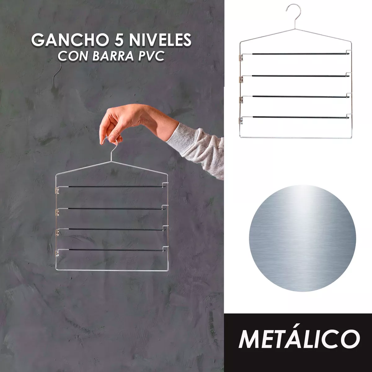 Foto 3 pulgar | Pack de 5 Ganchos 5 Niveles con Barra De Pvc