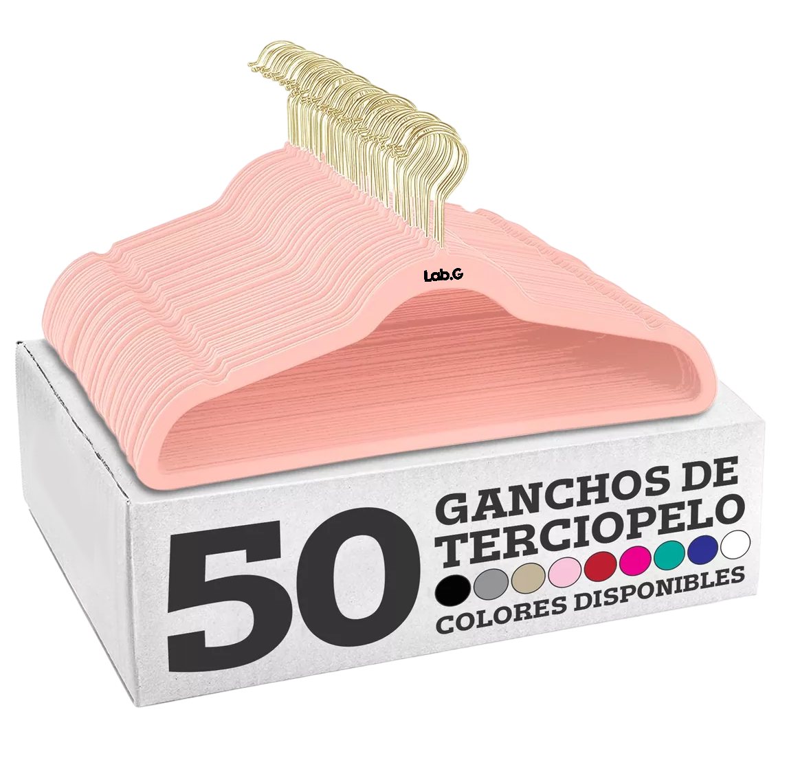 Foto 1 | Ganchos Para Ropa Lab.g Terciopelo Antideslizante Premium 50 Pzs Rosa Claro