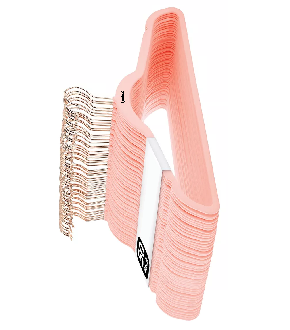 Foto 3 pulgar | Ganchos Para Ropa Lab.g Terciopelo Antideslizante Premium 50 Pzs Rosa Claro
