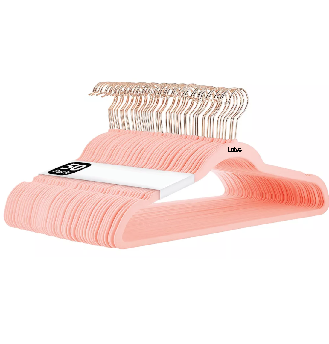 Foto 4 pulgar | Ganchos Para Ropa Lab.g Terciopelo Antideslizante Premium 50 Pzs Rosa Claro