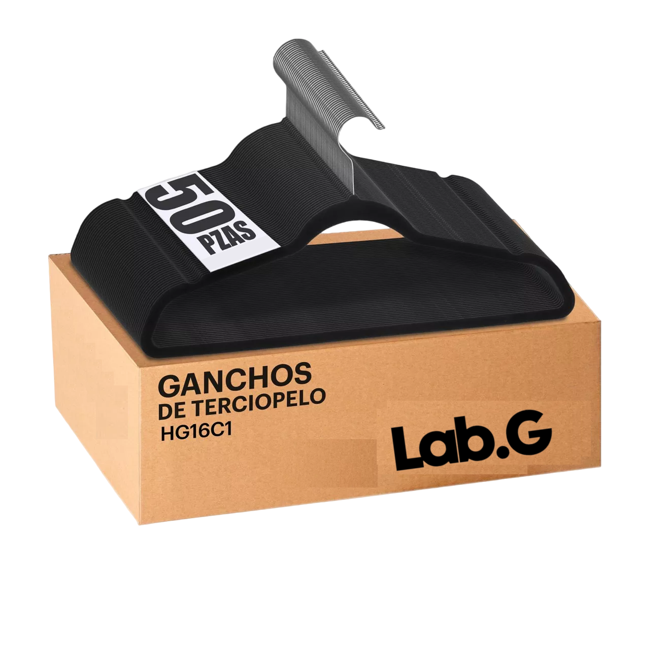 Foto 1 | Set 50 Ganchos Hg16c1 Ligero Resistentes Perchas De Terciopelo Antideslizantes Lab.g Color Negro