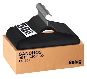 Foto 1 | Set 50 Ganchos Belug Ligero Resistentes Perchas De Terciopelo Antideslizantes Color Negro